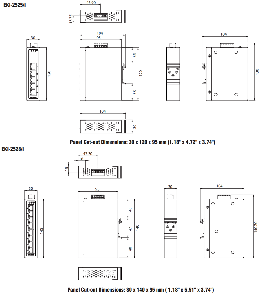 Mechanical Drawing - Advantech EKI-2525/28 Industrial Switches Mechanical Drawing - Advantech EKI-2525/28 Industrial Switches