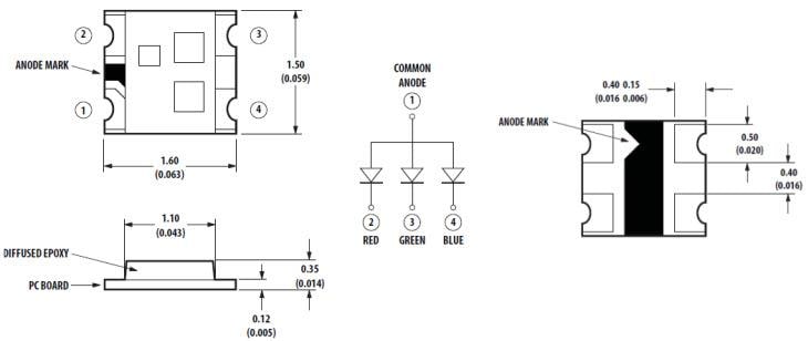 Mechanical Drawing - Broadcom HSMF-C114 Tricolor ChipLED Mechanical Drawing - Broadcom HSMF-C114 Tricolor ChipLED